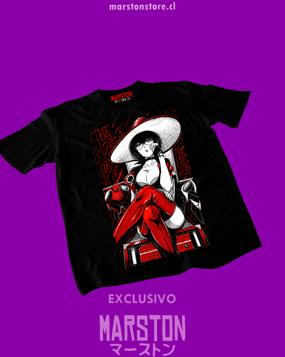 Polera negra Guilty Gear con diseño de I-No
