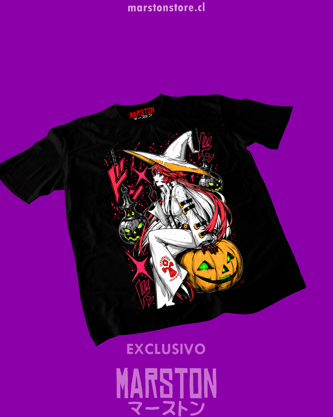 Polera negra Guilty Gear con diseño de Jack-O' Valentine