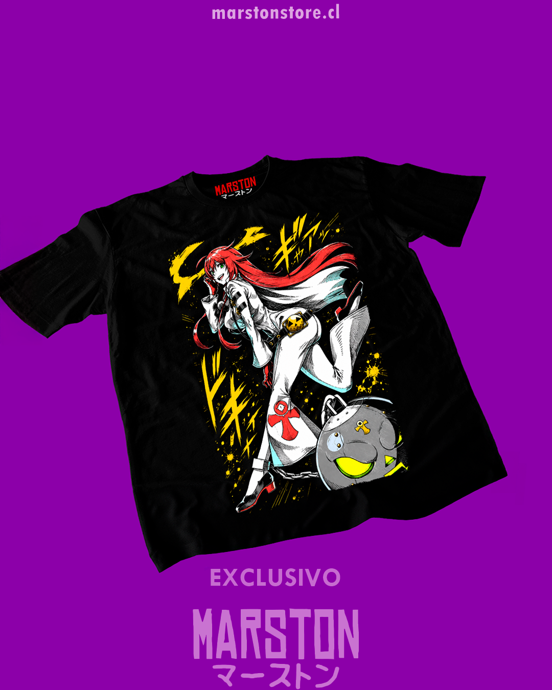 Polera negra Guilty Gear con diseño de Jack-O' Valentine
