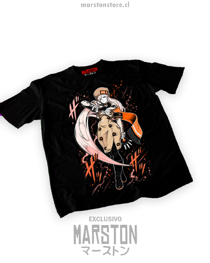 Polera negra Guilty Gear con diseño de Millia Rage
