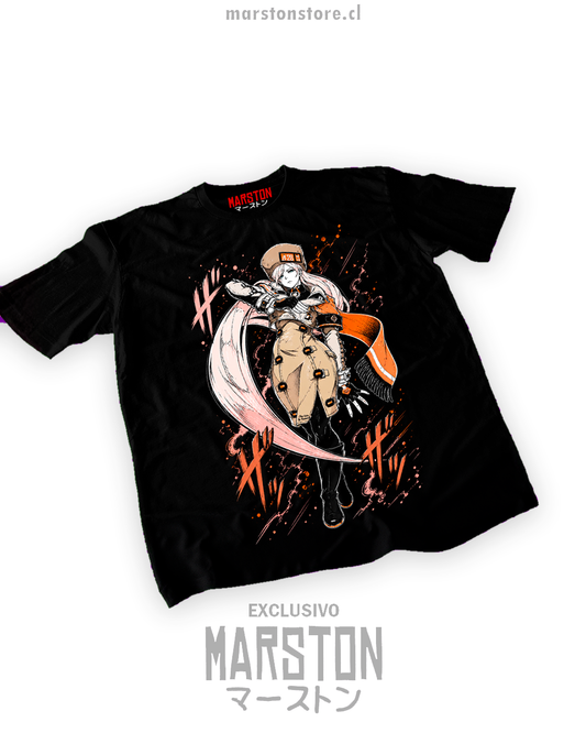 Polera negra Guilty Gear con diseño de Millia Rage