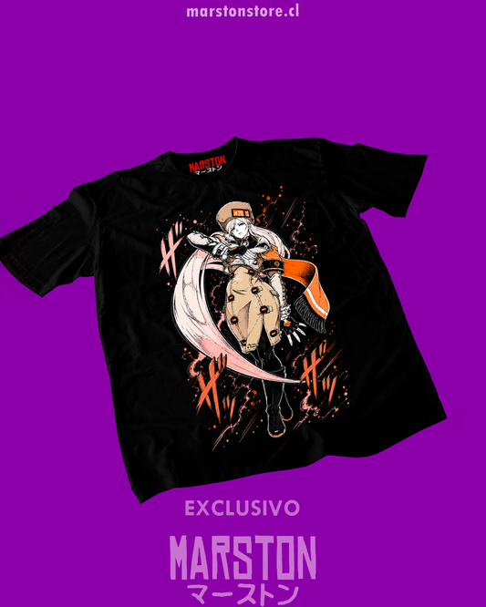 Polera negra Guilty Gear con diseño de Millia Rage