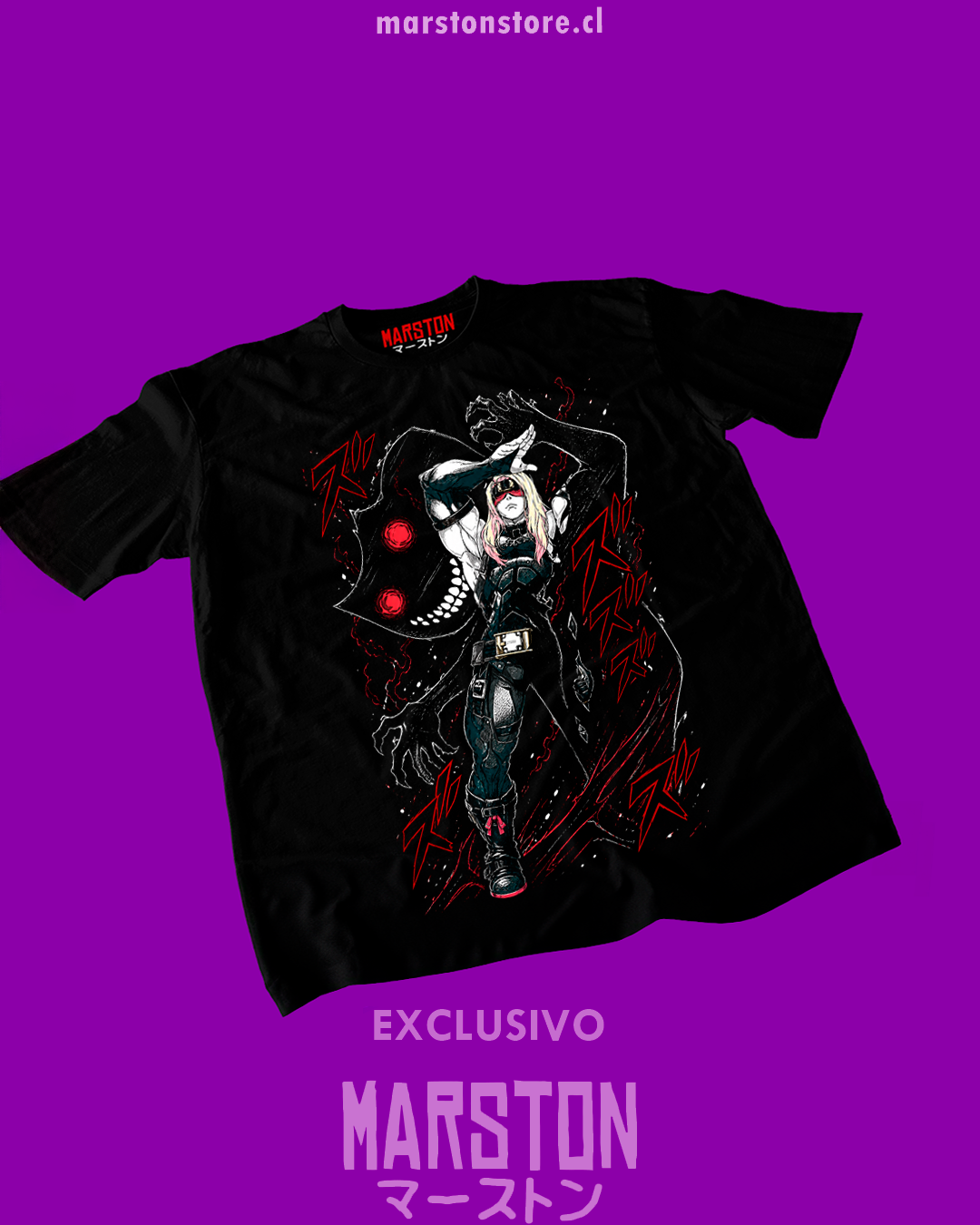 Polera negra Guilty Gear con diseño de Zato-1
