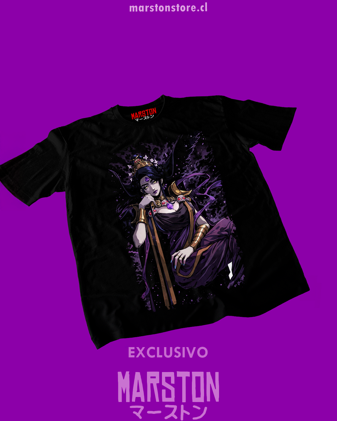 Polera negra Hades con diseño de Nyx
