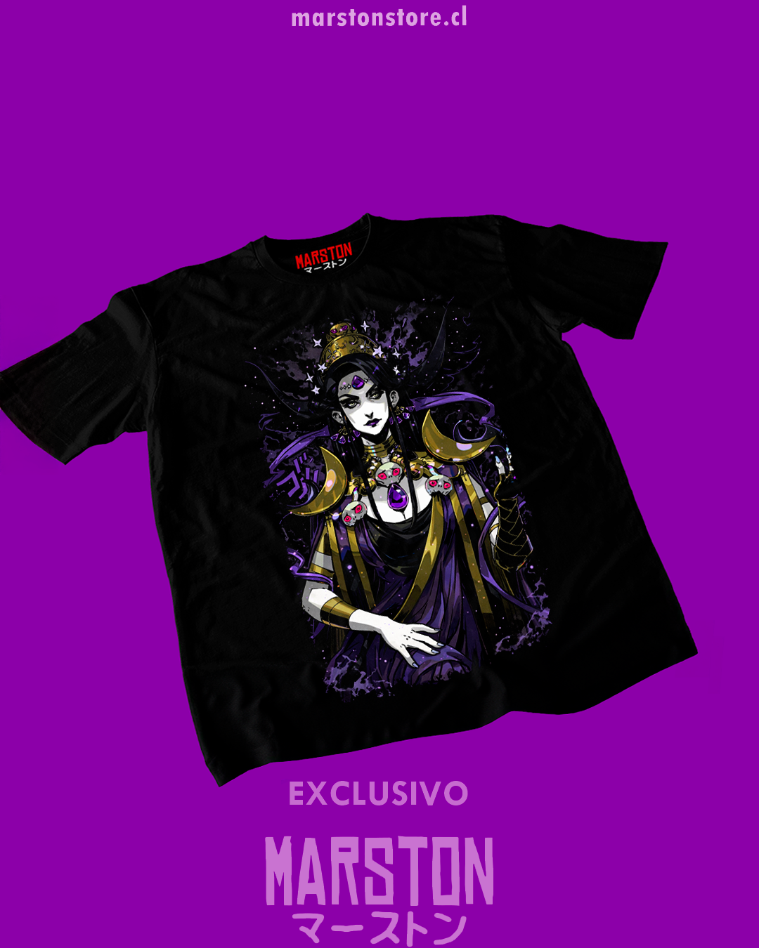 Polera negra Hades con diseño de Nyx