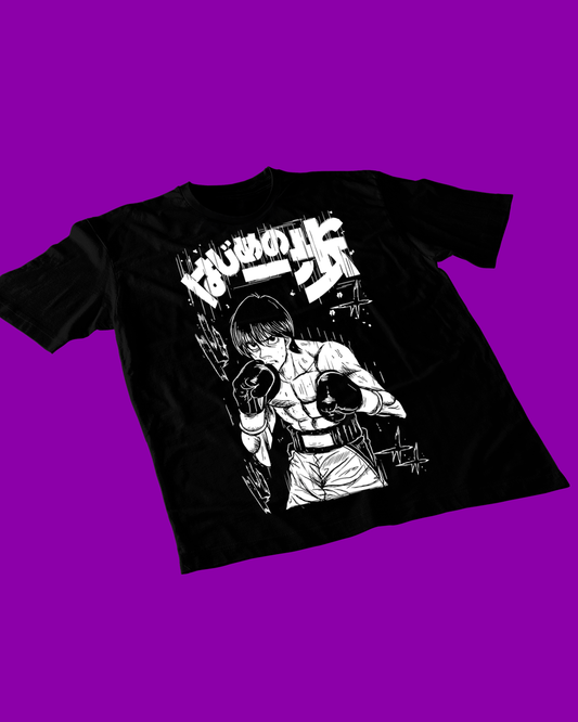 Polera negra Hajime no Ippo con diseño de Ichiro Miyata