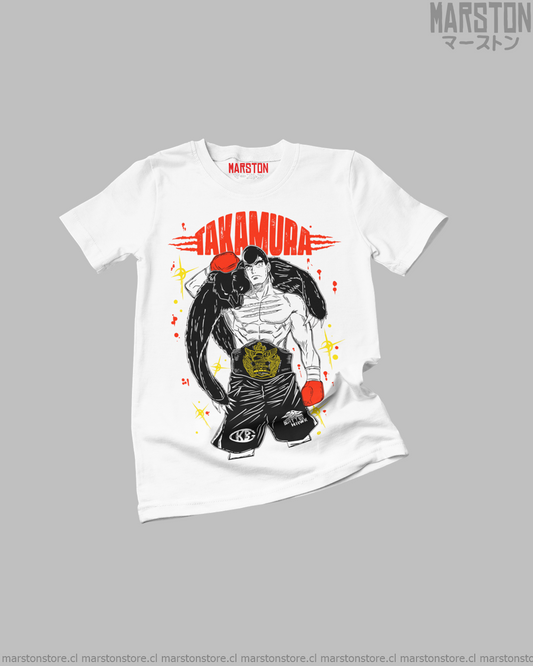 Polera blanca Hajime no Ippo con diseño de Mamoru Takamura