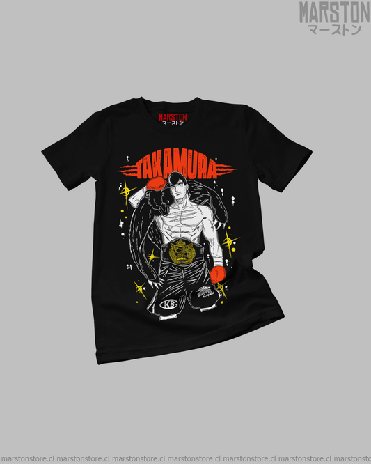 Polera negra Hajime no Ippo con diseño de Mamoru Takamura