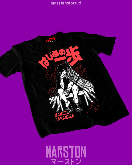 Polera negra Hajime no Ippo con diseño de Mamoru Takamura