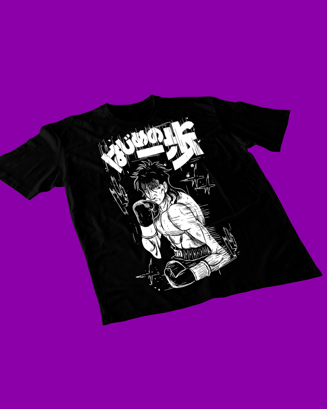 Polera negra Hajime no Ippo con diseño de Ryo Mashiba