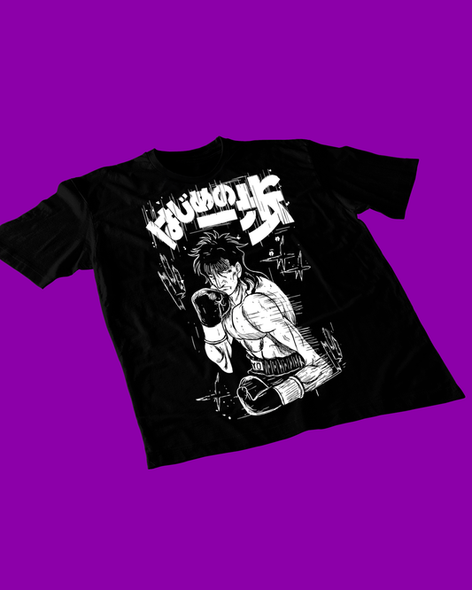 Polera negra Hajime no Ippo con diseño de Ryo Mashiba