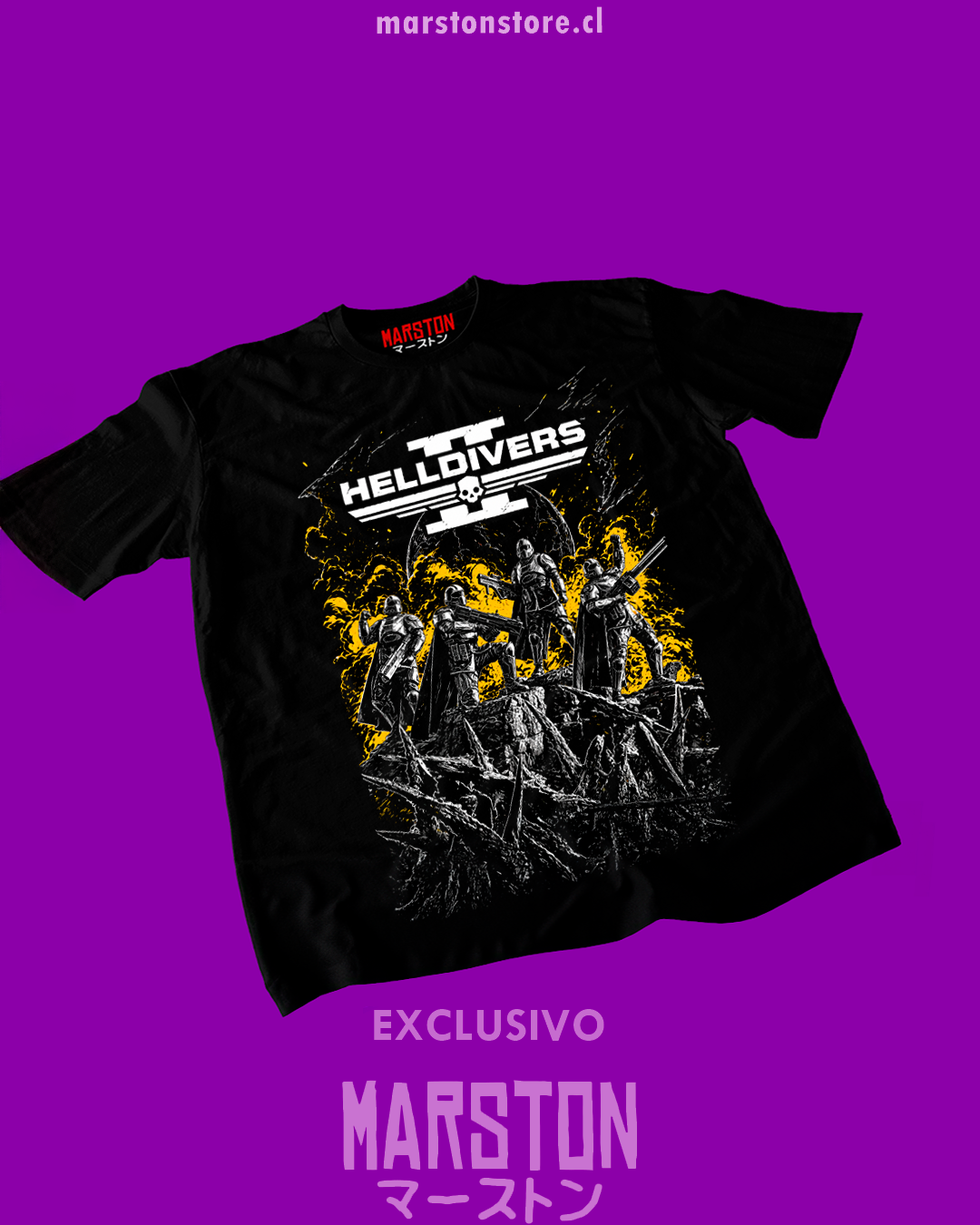 Polera negra con diseño de Helldivers II