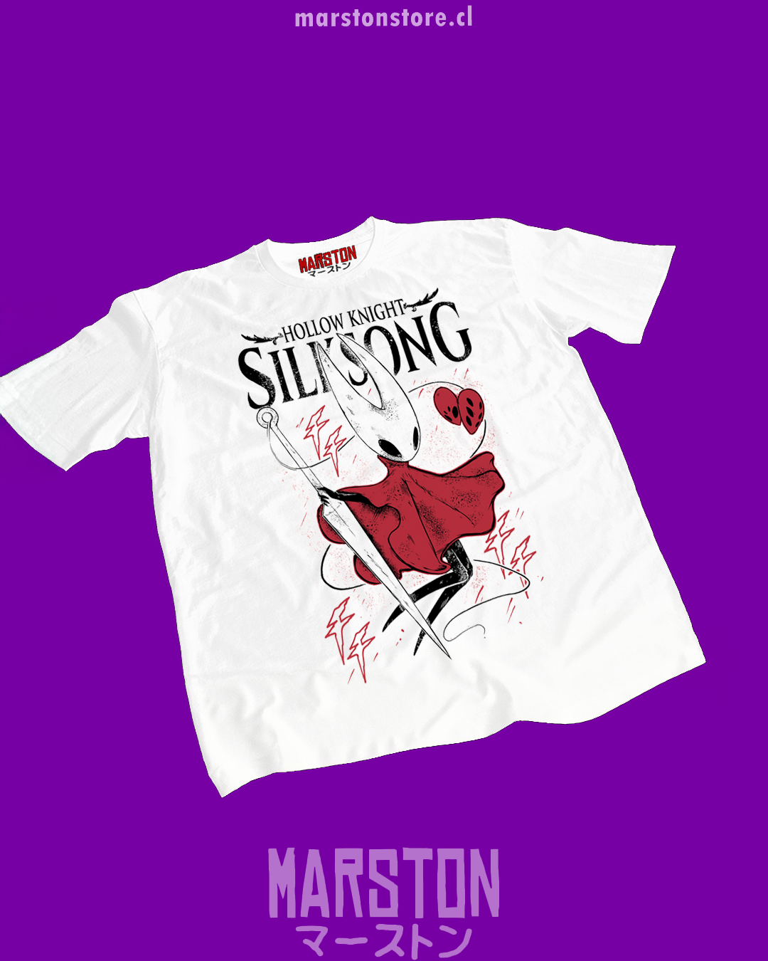 Polera blanca Hollow Knight: Silksong con diseño de Hornet