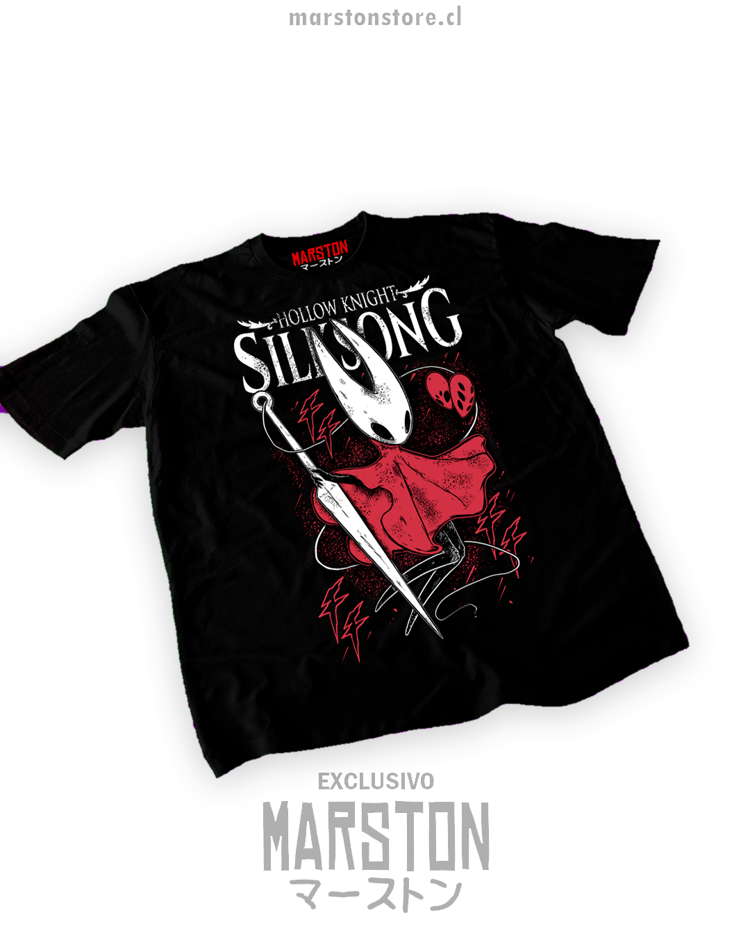 Polera negra Hollow Knight: Silksong con diseño de Hornet
