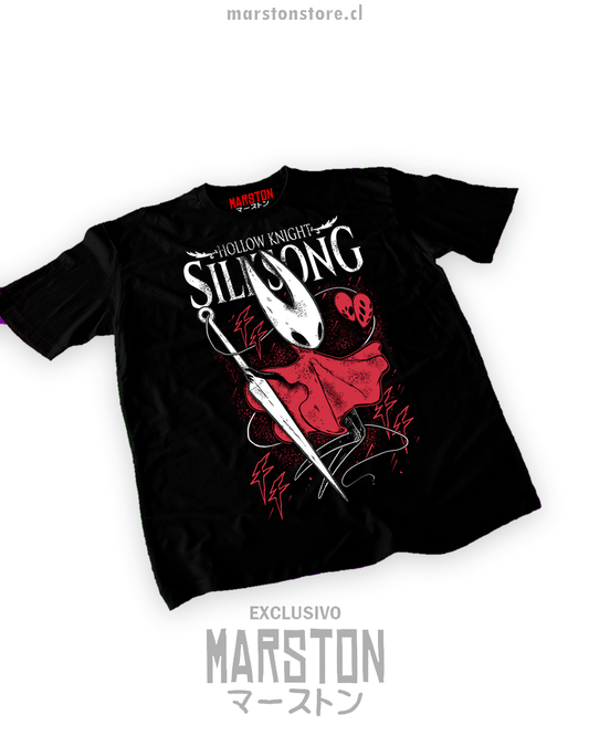 Polera negra Hollow Knight: Silksong con diseño de Hornet