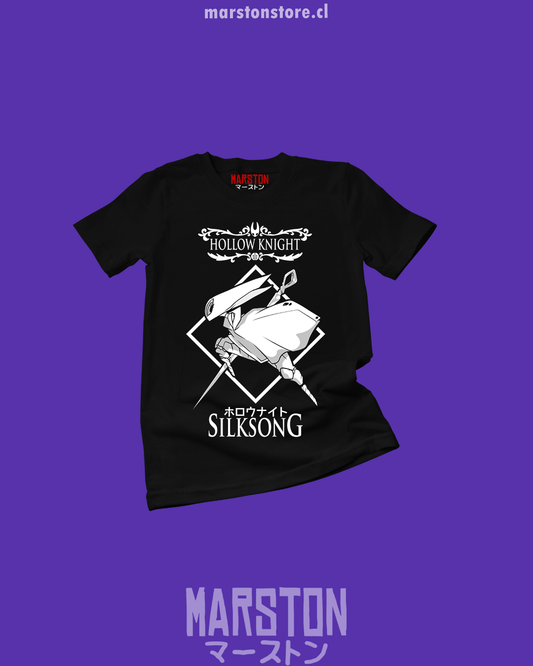 Polera negra Hollow Knight: Silksong con diseño de Hornet