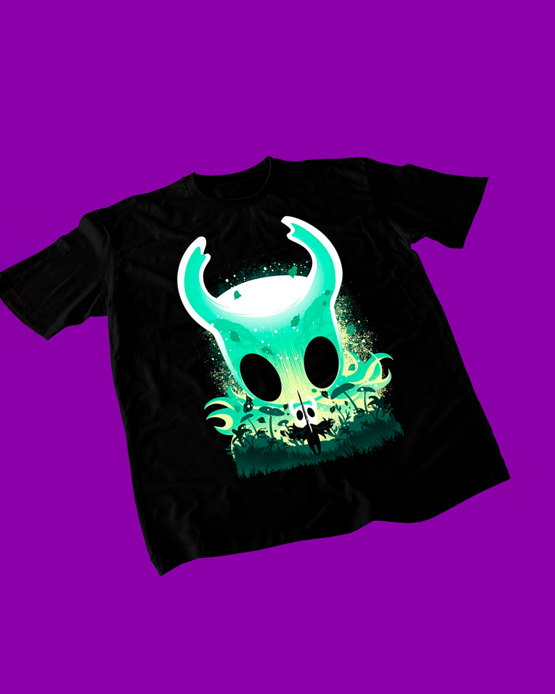 Polera negra Hollow Knight: Silksong con diseño de The Knight