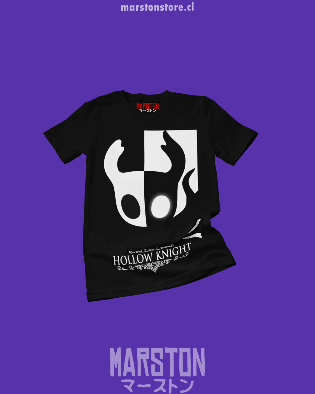 Polera negra Hollow Knight con diseño de The Knight