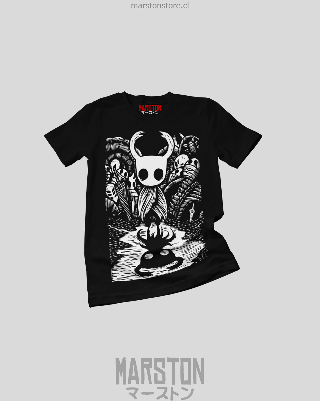 Polera negra Hollow Knight con diseño de The Knight