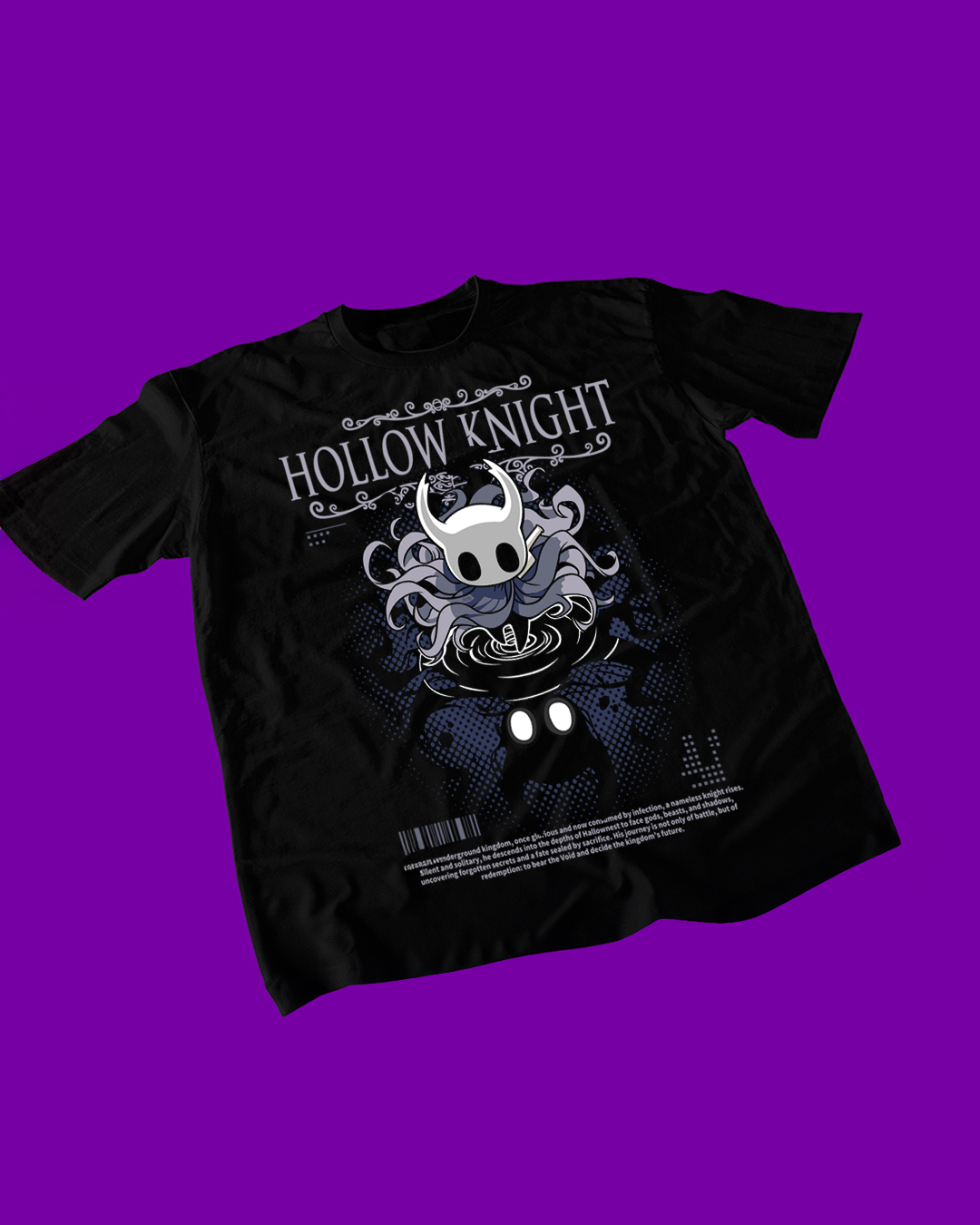 Polera negra Hollow Knight con diseño de The Knight