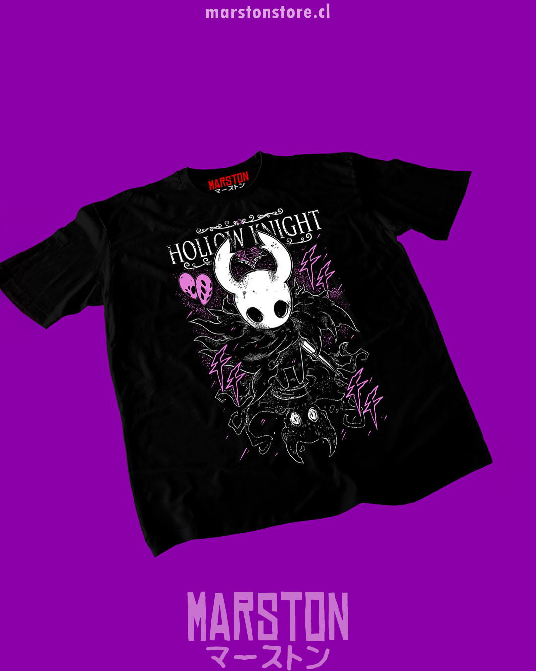 Polera negra Hollow Knight con diseño de The Knight