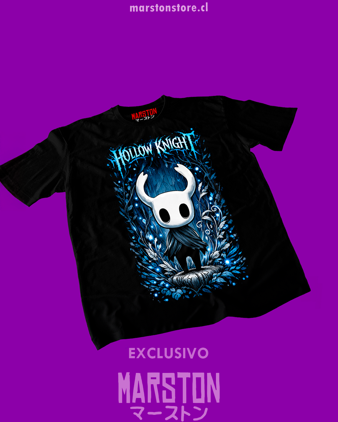 Polera negra Hollow Knight con diseño de The Knight