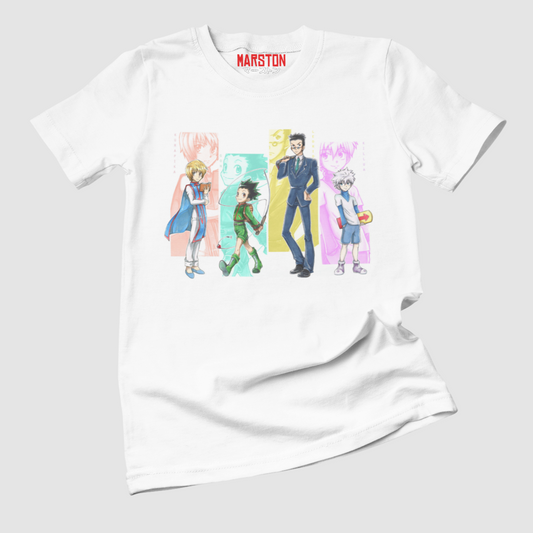 Polera blanca con diseño de Hunter x Hunter