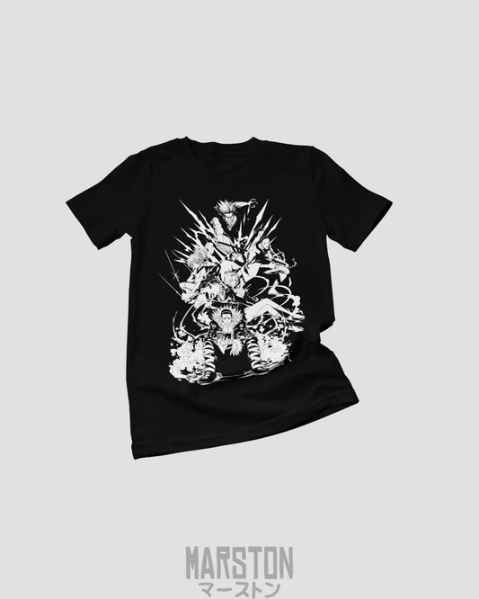 Polera negra Hunter x Hunter con diseño de la Brigada Fantasma