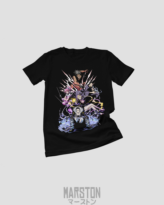 Polera negra Hunter x Hunter con diseño de la Brigada Fantasma