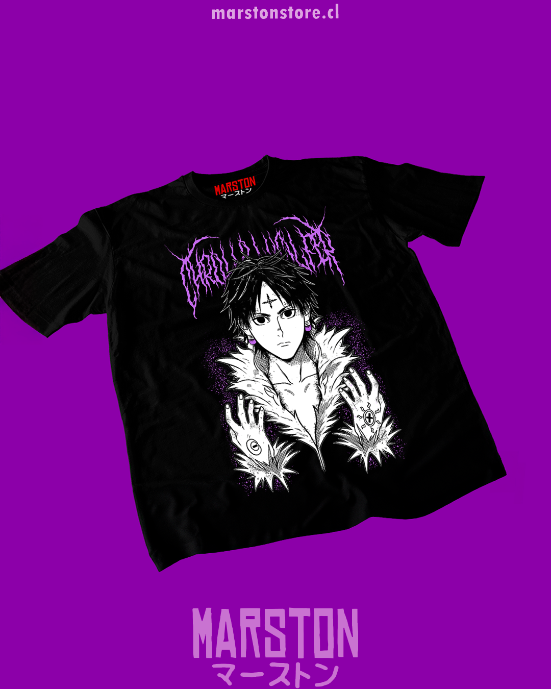 Polera negra Hunter x Hunter con diseño de Chrollo Lucilfer
