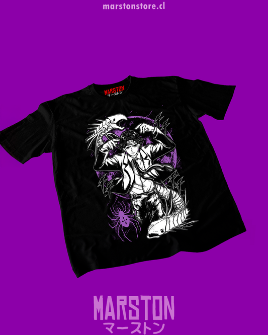 Polera negra Hunter x Hunter con diseño de Chrollo Lucilfer