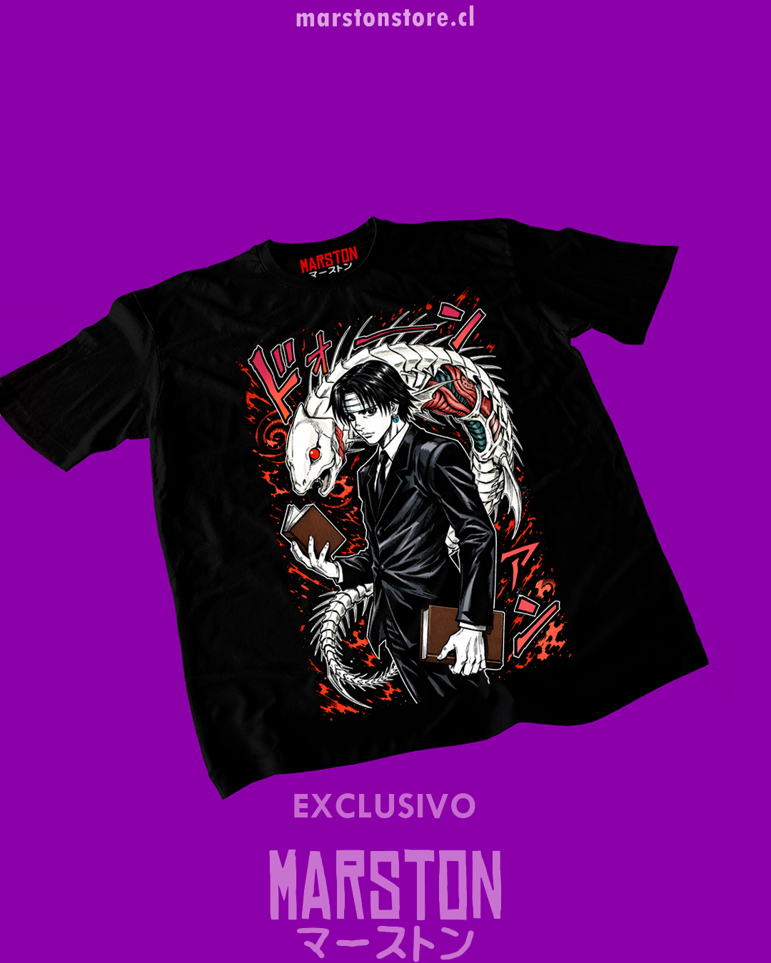 Polera negra Hunter x Hunter con diseño de Chrollo Lucilfer
