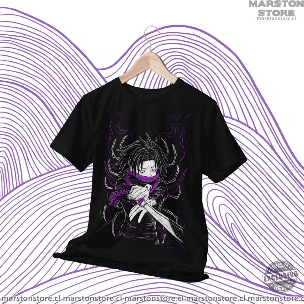 Polera negra Hunter x Hunter con diseño de Feitan Portor