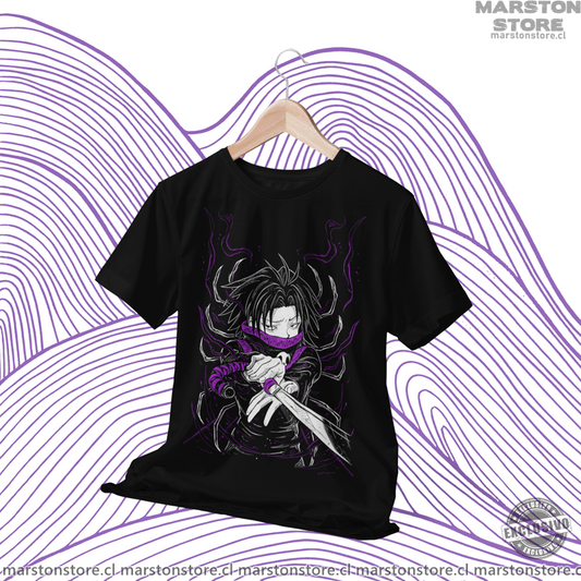 Polera negra Hunter x Hunter con diseño de Feitan Portor