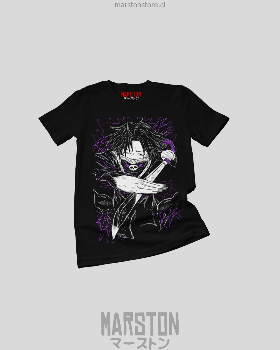 Polera negra Hunter x Hunter con diseño de Feitan Portor