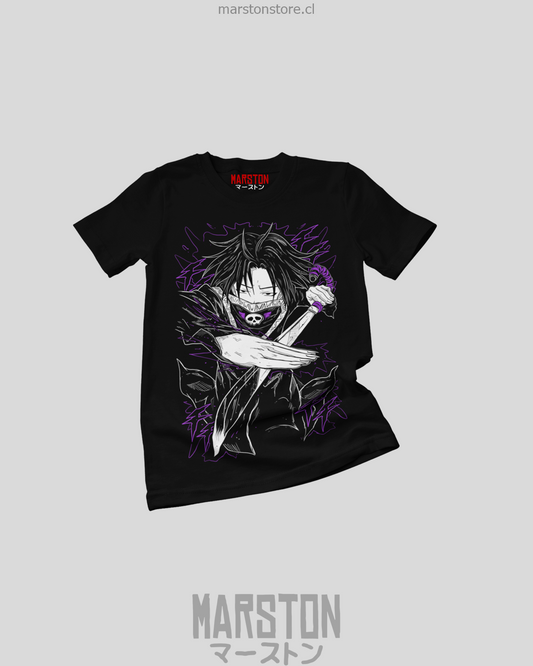 Polera negra Hunter x Hunter con diseño de Feitan Portor