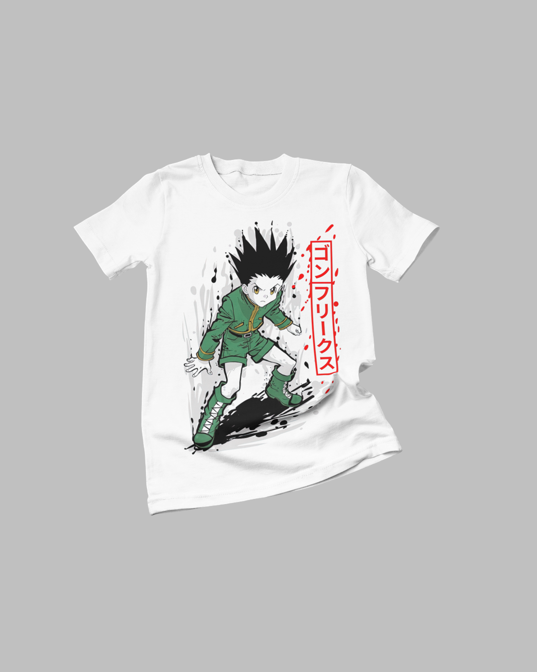 Polera blanca Hunter x Hunter con diseño de Gon Freecss