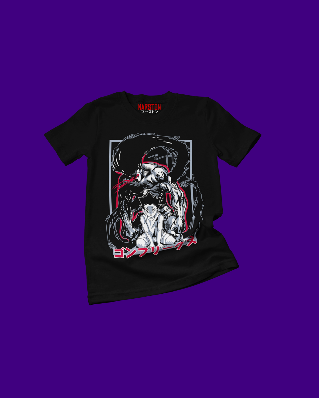 Polera negra Hunter x Hunter con diseño de Gon Freecss