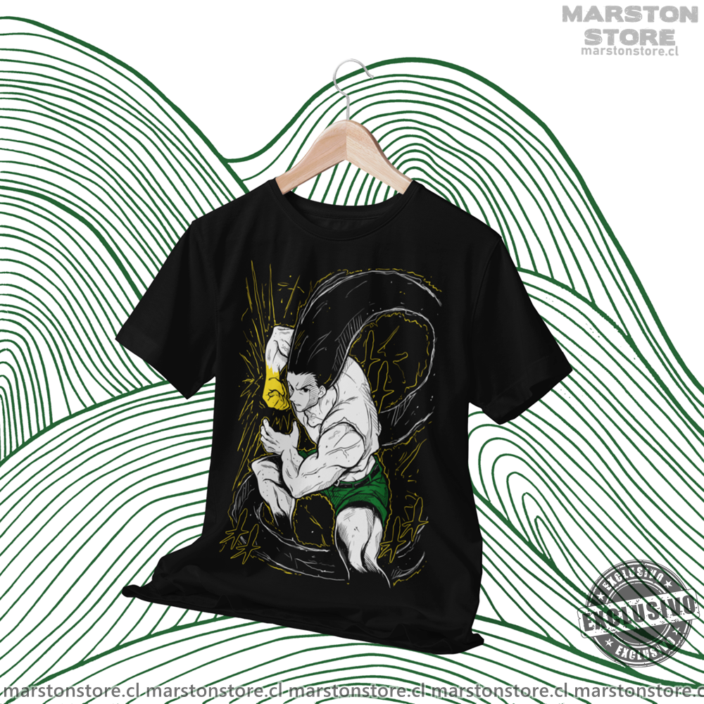 Polera negra Hunter x Hunter con diseño de Gon Freecss