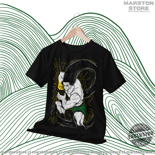 Polera negra Hunter x Hunter con diseño de Gon Freecss