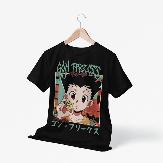 Polera negra Hunter x Hunter con diseño de Gon Freecss