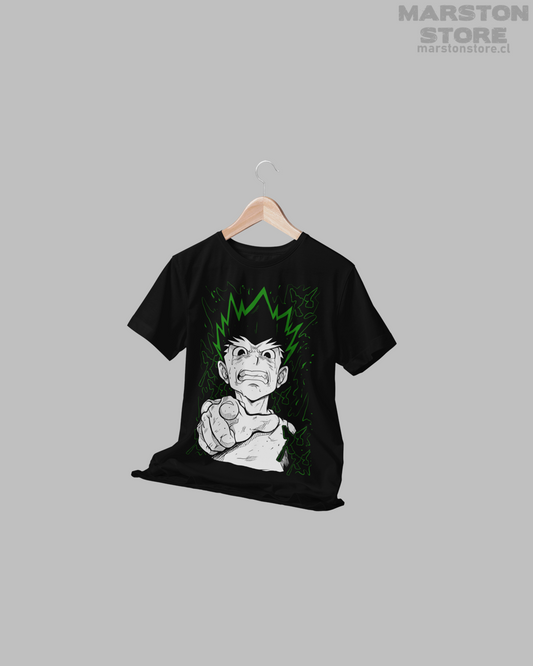 Polera negra Hunter x Hunter con diseño de Gon Freecss