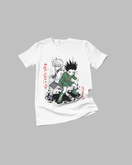Polera blanca Hunter x Hunter con Killua Zoldyck y Gon Freecss