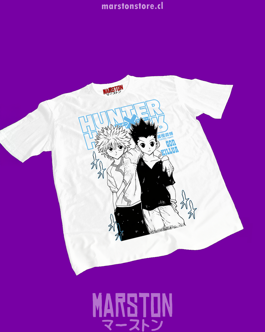 Polera blanca Hunter x Hunter con Killua Zoldyck y Gon Freecss
