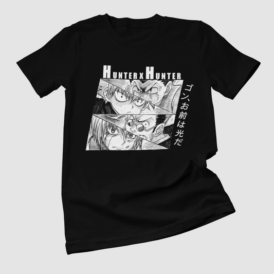 Polera negra Hunter x Hunter con Killua Zoldyck, Gon Freecss y Kurapika