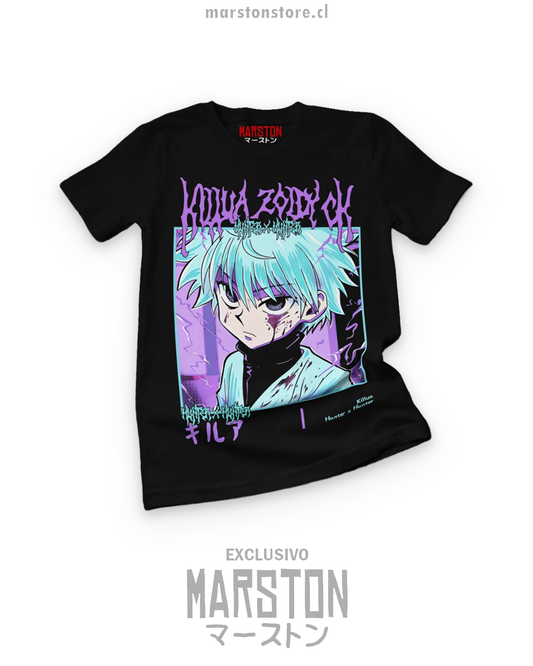 Polera negra Hunter x Hunter con diseño de Killua Zoldyck