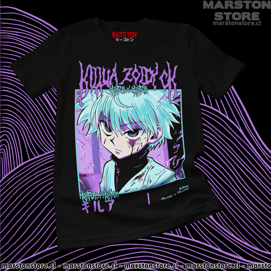 Polera negra Hunter x Hunter con diseño de Killua Zoldyck