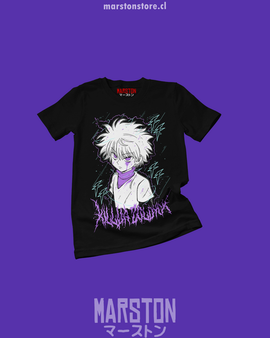 Polera negra Hunter x Hunter con diseño de Killua Zoldyck
