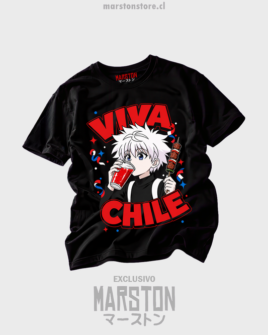 Polera negra Hunter x Hunter Killua Zoldyck Viva Chile fiestas patrias 18 de septiembre