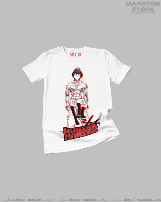 Polera blanca Hunter x Hunter con diseño de Knuckle Bine